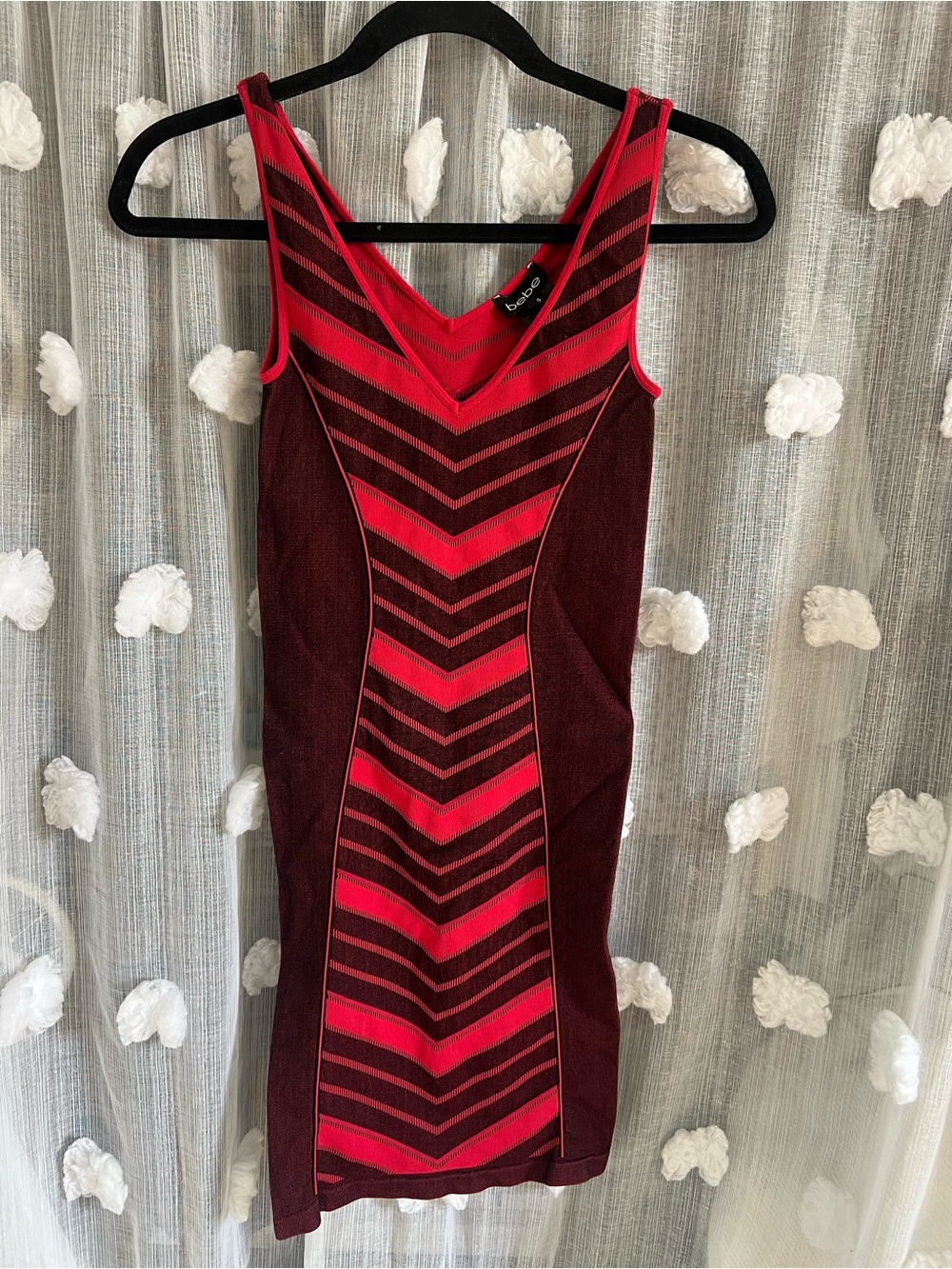 bebe Red and Burgundy Chevron Bodycon Mini Dress